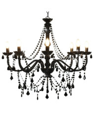 Lustre à perles Noir 8 ampoules E14 | Mobilier & Déco