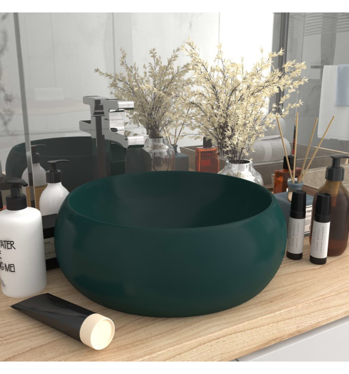 Lavabo rond de luxe Vert foncé mat 40x15 cm Céramique | Mobilier & Déco