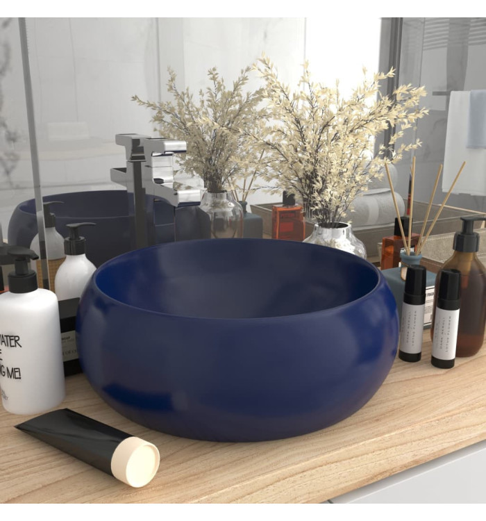Lavabo rond de luxe Bleu foncé mat 40x15 cm Céramique | Mobilier & Déco
