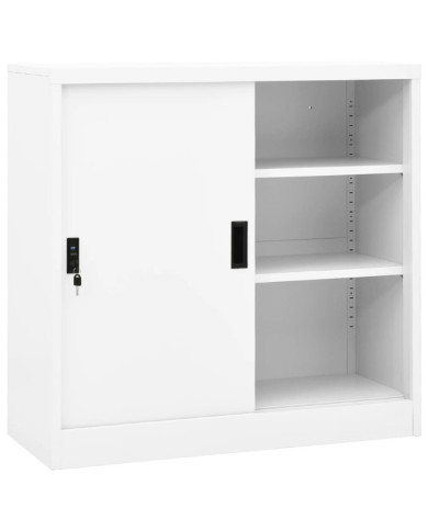 Armoire de bureau avec porte coulissante Blanc 90x40x90cm Acier | Mobilier & Déco
