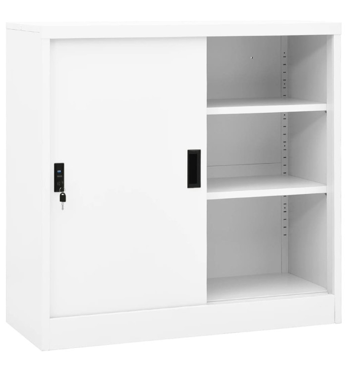 Armoire de bureau avec porte coulissante Blanc 90x40x90cm Acier | Mobilier & Déco