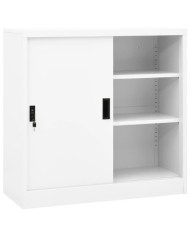 Armoire de bureau avec porte coulissante Blanc 90x40x90cm Acier | Mobilier & Déco