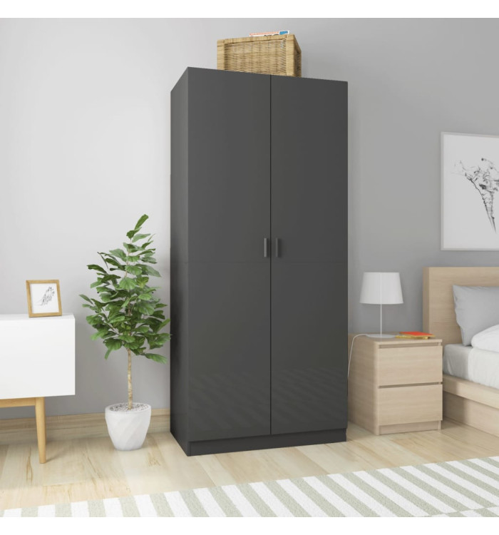 Garde-robe Gris brillant 90x52x200 cm Bois d’ingénierie | Mobilier & Déco