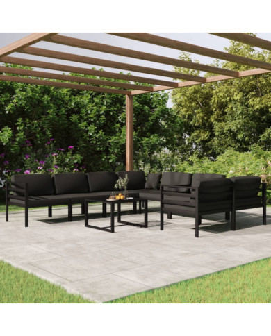 Salon de jardin 9 pcs avec coussins Aluminium Anthracite | Mobilier & Déco