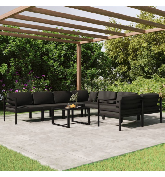 Salon de jardin 9 pcs avec coussins Aluminium Anthracite | Mobilier & Déco
