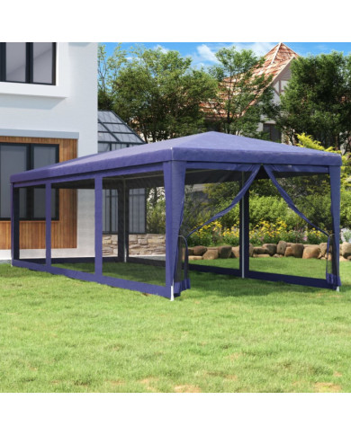Tente de fête avec 8 parois latérales en maille Bleu 3x9 m PEHD | Mobilier & Déco