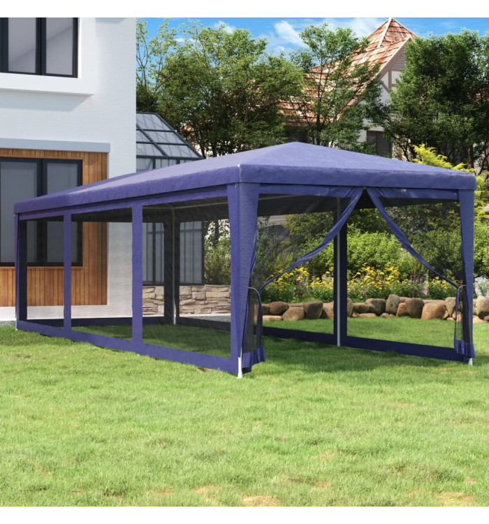 Tente de fête avec 8 parois latérales en maille Bleu 3x9 m PEHD | Mobilier & Déco