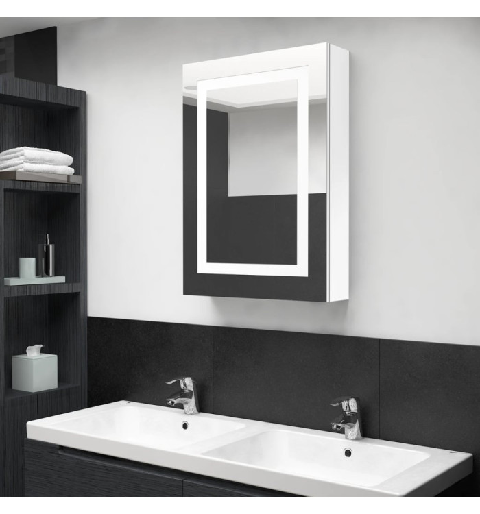 Armoire de salle de bain à miroir LED Blanc brillant 50x13x70cm | Mobilier & Déco