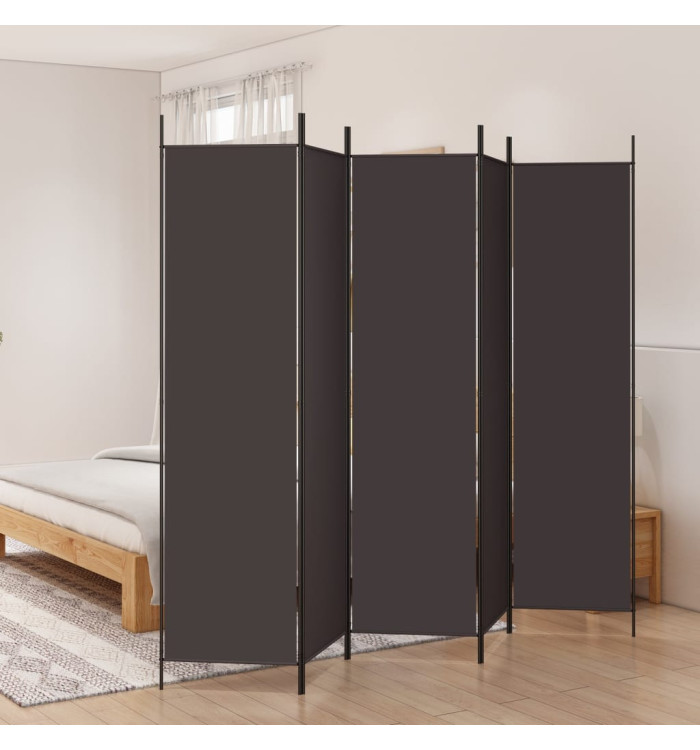 Cloison de séparation 5 panneaux Marron 250x200 cm Tissu | Mobilier & Déco