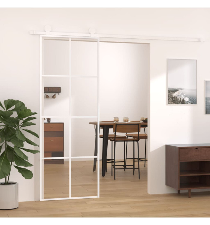 Porte coulissante Verre ESG et aluminium 76x205 cm Blanc | Mobilier & Déco