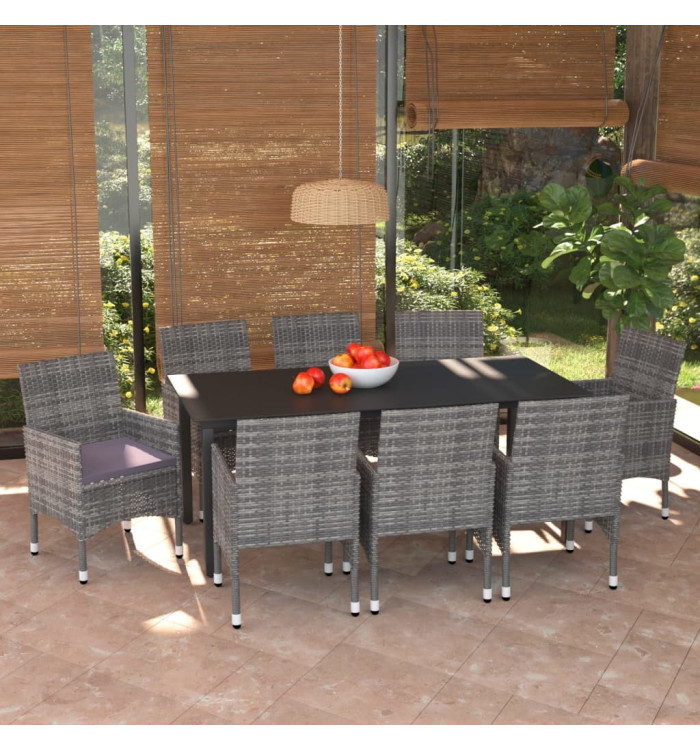 Ensemble à manger de jardin et coussins 9 pcs Poly rotin Gris | Mobilier & Déco