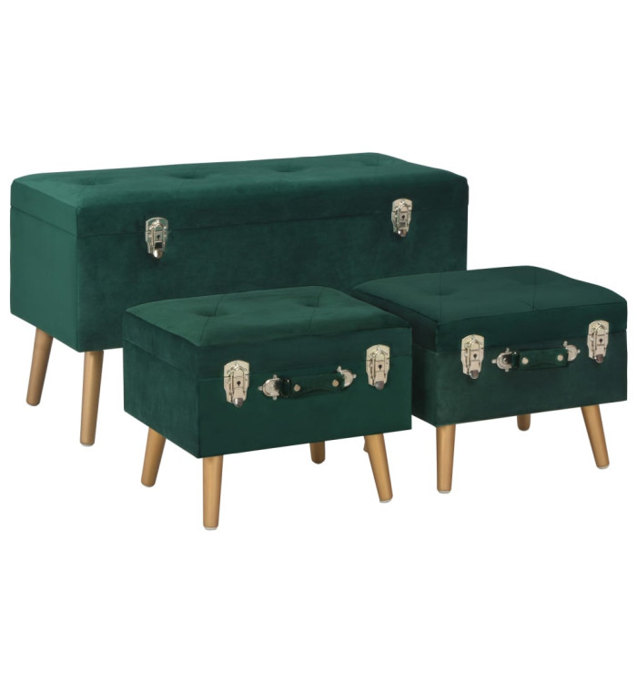Tabourets de rangement lot de 3 Vert Velours | Mobilier & Déco