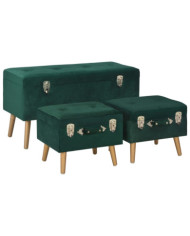 Tabourets de rangement lot de 3 Vert Velours | Mobilier & Déco