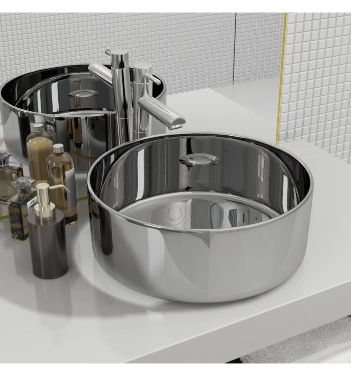 Lavabo 40 x 15 cm Céramique Argenté | Mobilier & Déco
