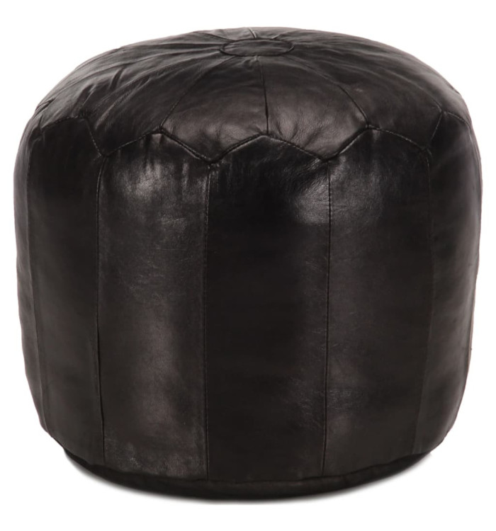 Pouf 40 x 35 cm Noir Cuir véritable de chèvre | Mobilier & Déco
