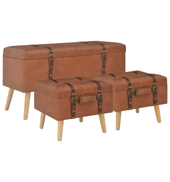 Tabourets de rangement lot de 3 Brun roux Similicuir | Mobilier & Déco
