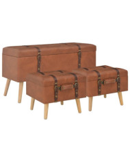Tabourets de rangement lot de 3 Brun roux Similicuir | Mobilier & Déco