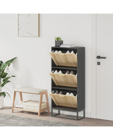 Armoire à chaussures noir 52x25x120 cm bois d'ingénierie | Mobilier & Déco