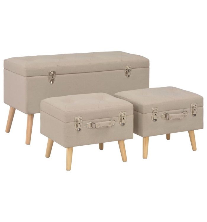 Tabourets de rangement lot de 3 Beige Tissu | Mobilier & Déco