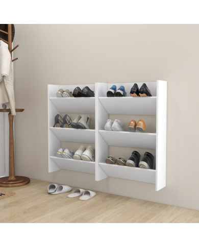 Armoires à chaussures murales 2 pcs Blanc 60x18x90 cm Aggloméré | Mobilier & Déco