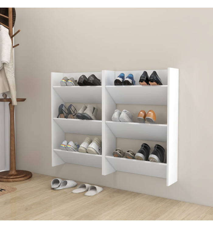 Armoires à chaussures murales 2 pcs Blanc 60x18x90 cm Aggloméré | Mobilier & Déco