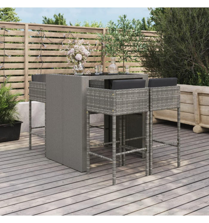 Ensemble de bar de jardin 5 pcs avec coussins gris poly rotin | Mobilier & Déco