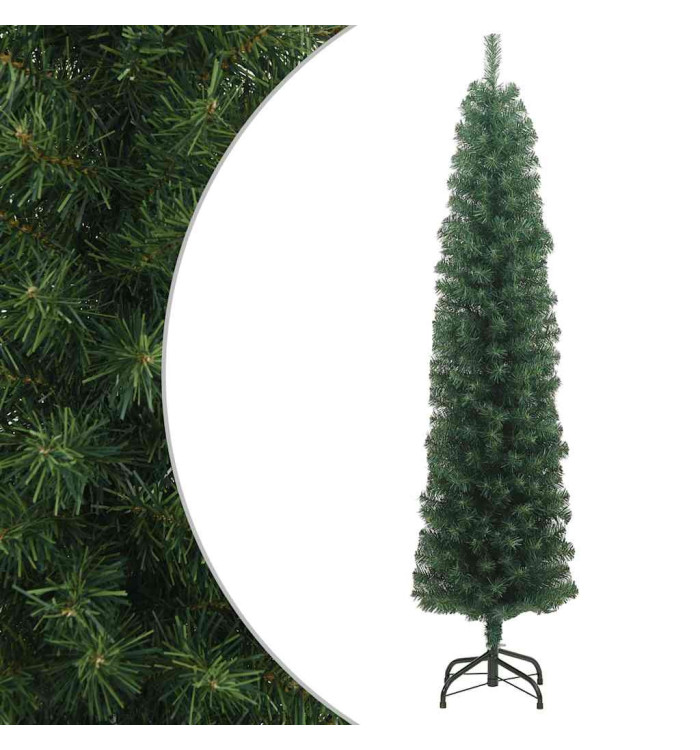 Sapin de Noël artificiel mince avec support vert 210 cm PVC | Mobilier & Déco