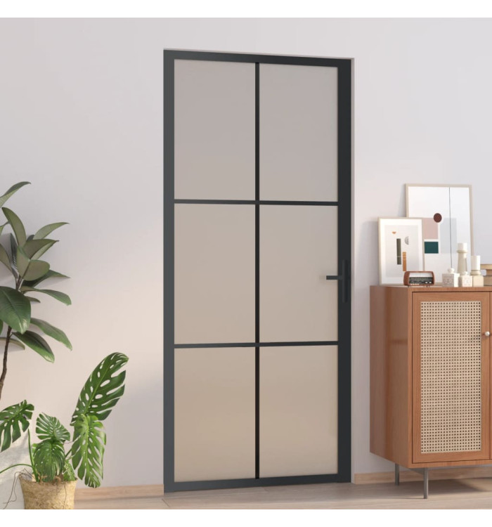 Porte intérieure 93x201,5 cm Noir Verre mat et aluminium | Mobilier & Déco