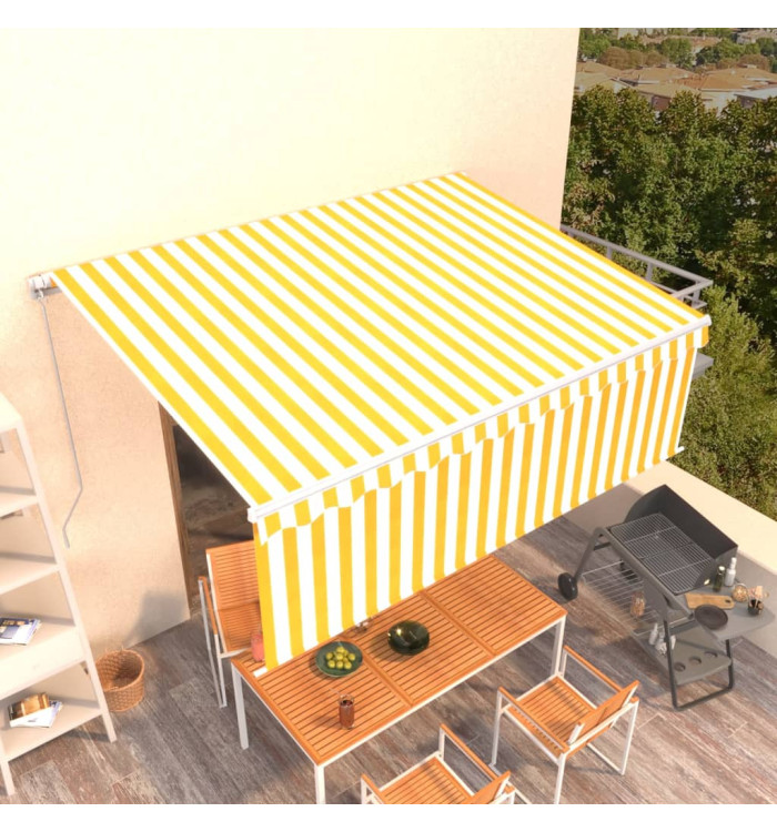 Auvent manuel rétractable avec store 4,5x3 m Jaune et blanc | Mobilier & Déco