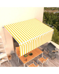 Auvent manuel rétractable avec store 4,5x3 m Jaune et blanc | Mobilier & Déco