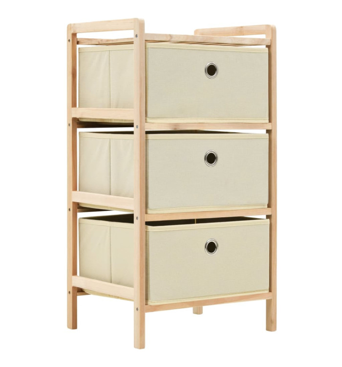 Étagère de rangement 3 paniers Tissu Bois de cèdre Beige | Mobilier & Déco