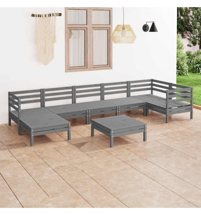 Salon de jardin 8 pcs Bois de pin massif Gris | Mobilier & Déco