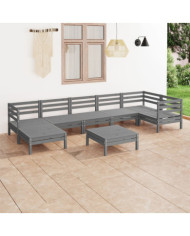 Salon de jardin 8 pcs Bois de pin massif Gris | Mobilier & Déco