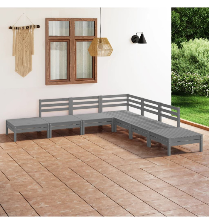 Salon de jardin 7 pcs Bois de pin massif Gris | Mobilier & Déco