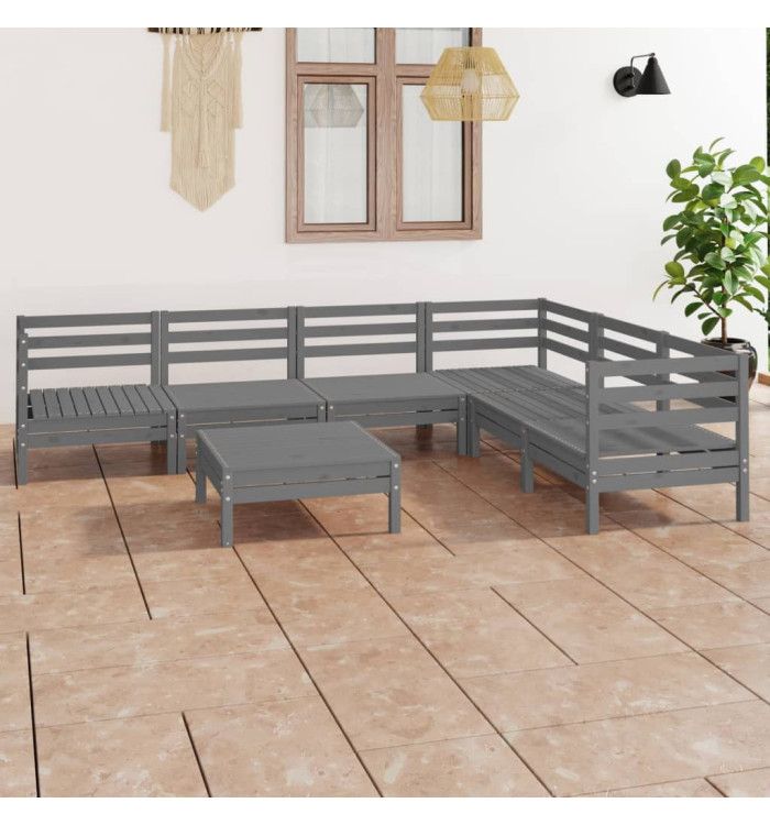 Salon de jardin 7 pcs Bois de pin massif Gris | Mobilier & Déco