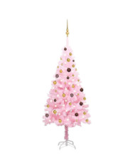 Arbre de Noël artificiel pré-éclairé et boules rose 180 cm PVC | Mobilier & Déco