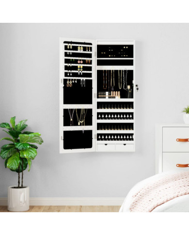 Armoire à bijoux avec miroir et éclairage LED mural blanc | Mobilier & Déco