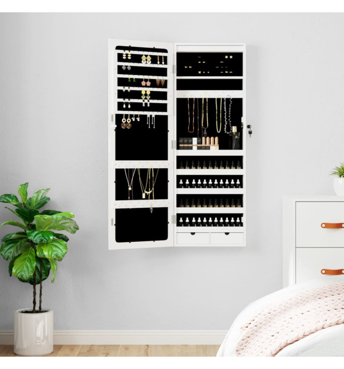 Armoire à bijoux avec miroir et éclairage LED mural blanc | Mobilier & Déco