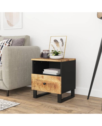 Table de chevet Bois de manguier solide et bois d'ingénierie | Mobilier & Déco