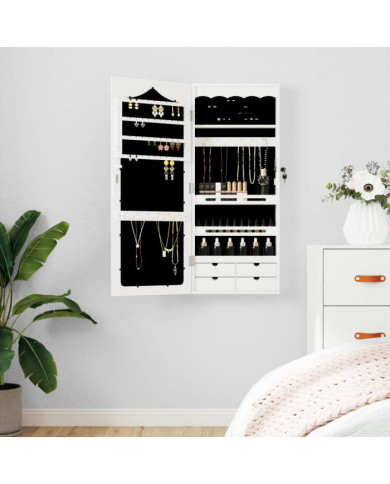 Armoire à bijoux avec miroir murale blanc 37,5x10x90 cm | Mobilier & Déco