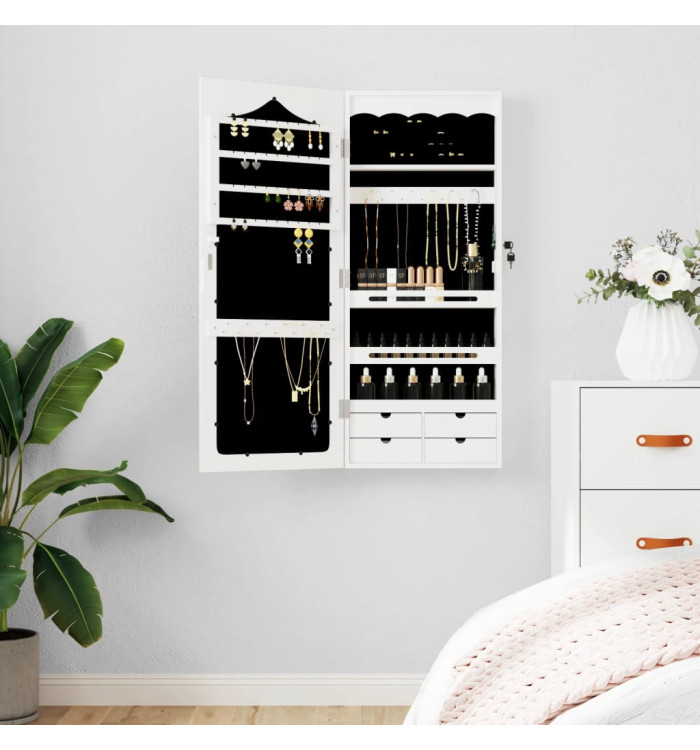 Armoire à bijoux avec miroir murale blanc 37,5x10x90 cm | Mobilier & Déco