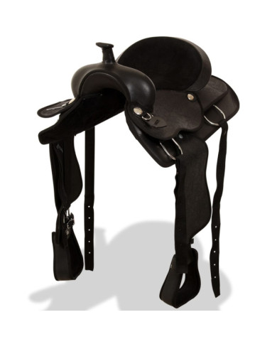 Selle, bridon et col de poitrine Cuir véritable 17 po Noir | Mobilier & Déco