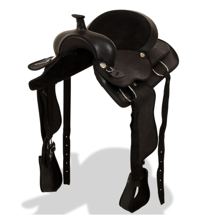 Selle, bridon et col de poitrine Cuir véritable 17 po Noir | Mobilier & Déco