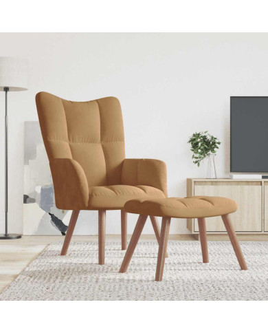 Chaise de relaxation avec repose-pied Marron Velours | Mobilier & Déco