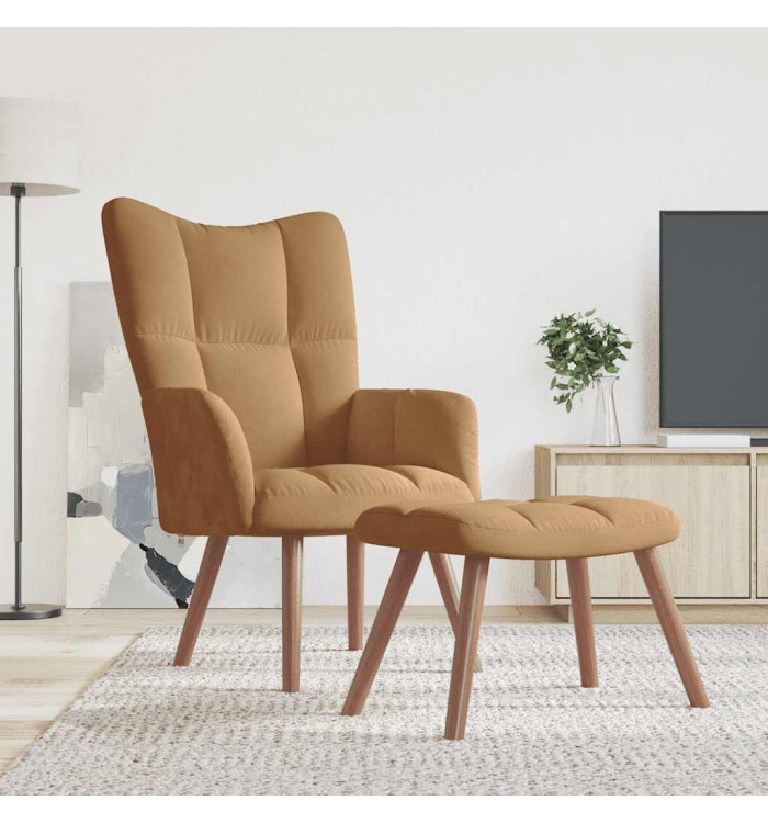 Chaise de relaxation avec repose-pied Marron Velours | Mobilier & Déco