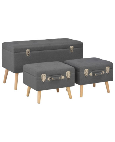 Tabourets de rangement lot de 3 Gris foncé Tissu | Mobilier & Déco