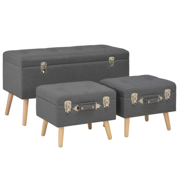Tabourets de rangement lot de 3 Gris foncé Tissu | Mobilier & Déco