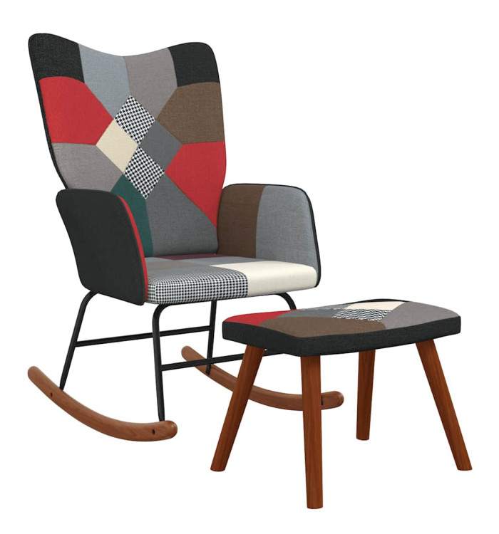 Chaise à bascule avec tabouret Patchwork Tissu | Mobilier & Déco
