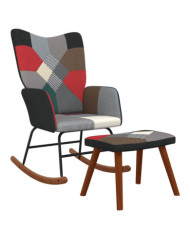 Chaise à bascule avec tabouret Patchwork Tissu | Mobilier & Déco