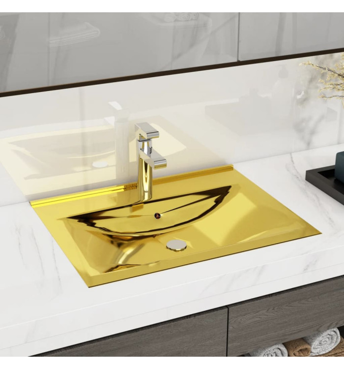 Lavabo avec trop-plein 60x46x16 cm Céramique Doré | Mobilier & Déco